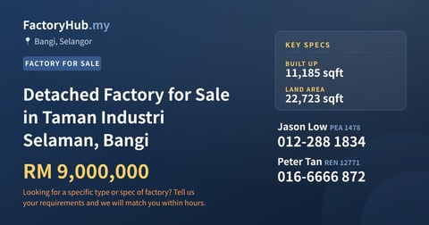 Factory For Sale - Detached Factory for Sale in Taman Industri Selaman, Bangi - Bangi, Selangor