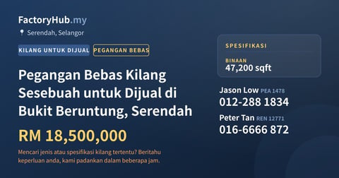 Kilang Untuk Dijual - Pegangan Bebas Kilang Sesebuah untuk Dijual di Bukit Beruntung, Serendah - Serendah, Selangor