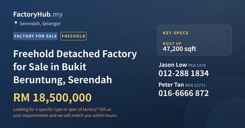Factory For Sale - Freehold Detached Factory for Sale in Bukit Beruntung, Serendah - Serendah, Selangor