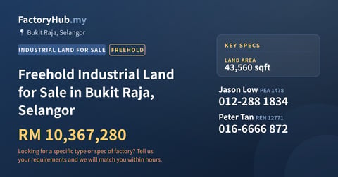 Land For Sale - Freehold Industrial Land for Sale in Bukit Raja, Selangor - Bukit Raja, Selangor