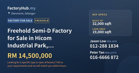 Factory For Sale - Freehold Semi-D Factory for Sale in Hicom Industrial Park, Glenmarie - Glenmarie, Selangor