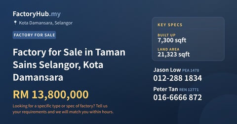 Factory For Sale - Factory for Sale in Taman Sains Selangor, Kota Damansara - Kota Damansara, Selangor