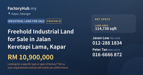 Land For Sale - Freehold Industrial Land for Sale in Jalan Keretapi Lama, Kapar - Kapar, Selangor