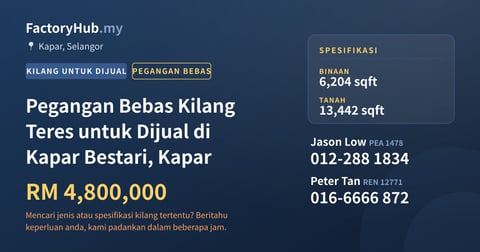 Kilang Untuk Dijual - Pegangan Bebas Kilang Teres untuk Dijual di Kapar Bestari, Kapar - Kapar, Selangor