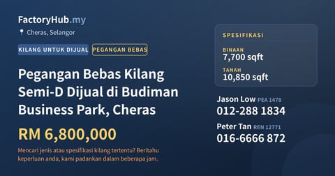 Kilang Untuk Dijual - Pegangan Bebas Kilang Semi-D Dijual di Budiman Business Park, Cheras - Cheras, Selangor
