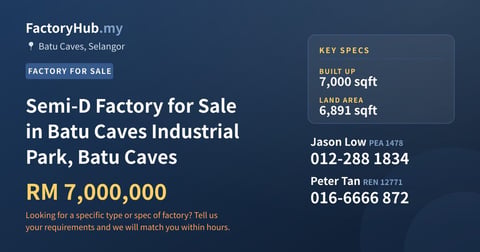 Factory For Sale - Semi-D Factory for Sale in Batu Caves Industrial Park, Batu Caves - Batu Caves, Selangor