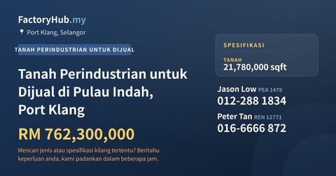 Tanah Untuk Dijual - Tanah Perindustrian untuk Dijual di Pulau Indah, Port Klang - Port Klang, Selangor