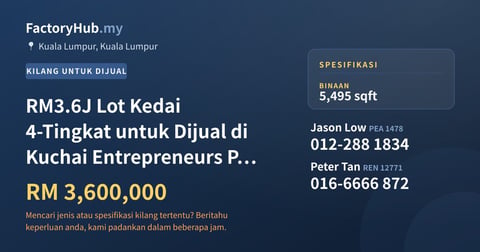 Komersial Untuk Dijual - RM3.6J Lot Kedai 4-Tingkat untuk Dijual di Kuchai Entrepreneurs Park – 5495kp - Kuala Lumpur, Kuala Lumpur