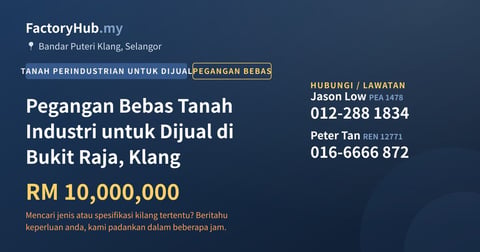Tanah Untuk Dijual - Pegangan Bebas Tanah Industri untuk Dijual di Bukit Raja, Klang - Port Klang, Selangor