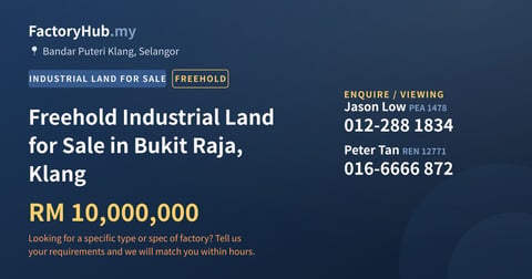 Land For Sale - Freehold Industrial Land for Sale in Bukit Raja, Klang - Port Klang, Selangor