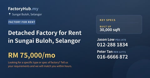 Factory For Rent - Detached Factory for Rent in Sungai Buloh, Selangor - Sungai Buloh, Selangor