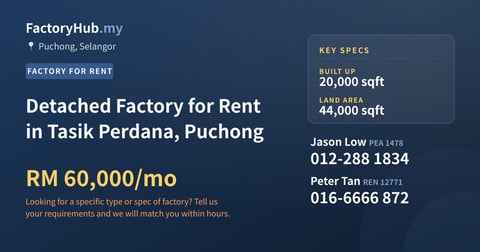 Factory For Rent - Detached Factory for Rent in Tasik Perdana, Puchong - Puchong, Selangor