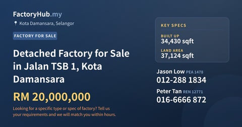 Factory For Sale - Detached Factory for Sale in Jalan TSB 1, Kota Damansara - Kota Damansara, Selangor