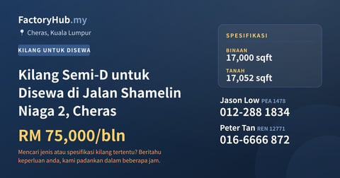 Kilang Untuk Disewa - Kilang Semi-D untuk Disewa di Jalan Shamelin Niaga 2, Cheras - Cheras, Kuala Lumpur