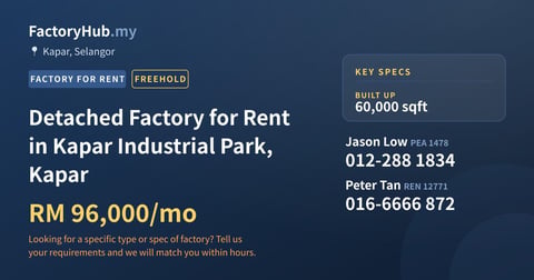 Factory For Rent - Detached Factory for Rent in Kapar Industrial Park, Kapar - Kapar, Selangor