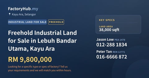Land For Sale - Freehold Industrial Land for Sale in Lebuh Bandar Utama, Kayu Ara - Kayu Ara, Selangor