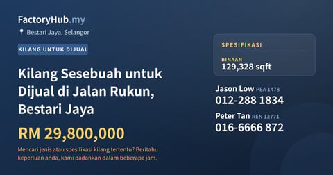 Kilang Untuk Dijual - Kilang Sesebuah untuk Dijual di Jalan Rukun, Bestari Jaya - Bestari Jaya, Selangor