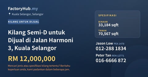 Kilang Untuk Dijual - Kilang Semi-D untuk Dijual di Jalan Harmoni 3, Kuala Selangor - Kuala Selangor, Selangor