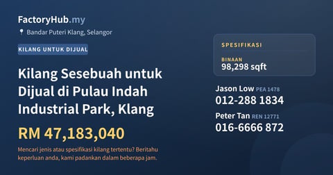 Kilang Untuk Dijual - Kilang Sesebuah untuk Dijual di Pulau Indah Industrial Park, Klang - Bandar Puteri Klang, Selangor