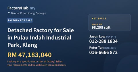 Factory For Sale - Detached Factory for Sale in Pulau Indah Industrial Park, Klang - Bandar Puteri Klang, Selangor