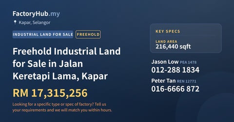 Land For Sale - Freehold Industrial Land for Sale in Jalan Keretapi Lama, Kapar - Kapar, Selangor