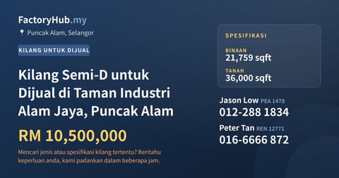 Kilang Untuk Dijual - Kilang Semi-D untuk Dijual di Taman Industri Alam Jaya, Puncak Alam - Puncak Alam, Selangor