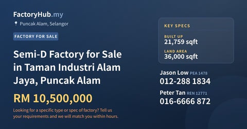 Factory For Sale - Semi-D Factory for Sale in Taman Industri Alam Jaya, Puncak Alam - Puncak Alam, Selangor