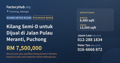 Kilang Untuk Dijual - Kilang Semi-D untuk Dijual di Jalan Pulau Meranti, Puchong - Puchong, Selangor