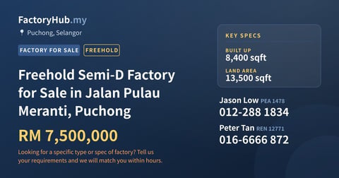 Factory For Sale - Freehold Semi-D Factory for Sale in Jalan Pulau Meranti, Puchong - Puchong, Selangor