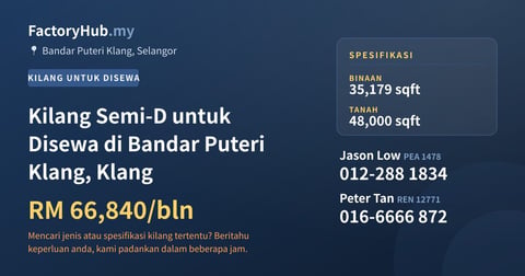 Kilang Untuk Disewa - Kilang Semi-D untuk Disewa di Bandar Puteri Klang, Klang - Bandar Puteri Klang, Selangor