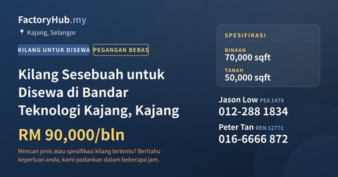 Kilang Untuk Disewa - Kilang Sesebuah untuk Disewa di Bandar Teknologi Kajang, Kajang - Kajang, Selangor