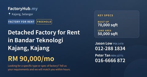 Factory For Rent - Detached Factory for Rent in Bandar Teknologi Kajang, Kajang - Kajang, Selangor