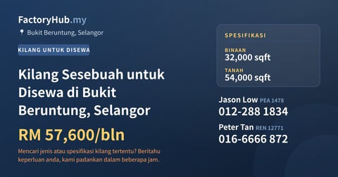 Kilang Untuk Disewa - Kilang Sesebuah untuk Disewa di Bukit Beruntung, Selangor - Bukit Beruntung, Selangor