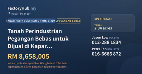 Tanah Untuk Dijual - Tanah Perindustrian Pegangan Bebas untuk Dijual di Kapar Industrial - Kapar, Selangor