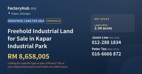 Land For Sale - Freehold Industrial Land for Sale in Kapar Industrial Park - Kapar, Selangor
