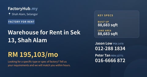 Factory For Rent - Warehouse for Rent in Sek 13, Shah Alam - Shah Alam, Selangor