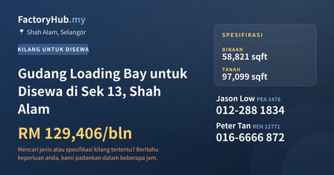 Kilang Untuk Disewa - Gudang Loading Bay untuk Disewa di Sek 13, Shah Alam - Shah Alam, Selangor