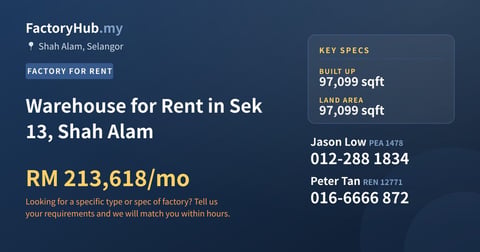 Factory For Rent - Warehouse for Rent in Sek 13, Shah Alam - Shah Alam, Selangor