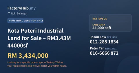 Land For Sale - Kota Puteri Industrial Land for Sale – RM3.43M 44000sf - Ijok, Selangor