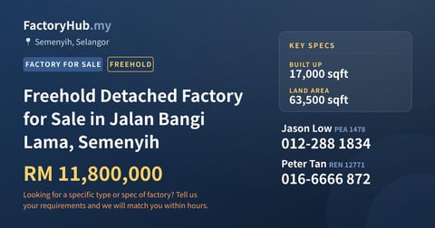 Factory For Sale - Freehold Detached Factory for Sale in Jalan Bangi Lama, Semenyih - Semenyih, Selangor