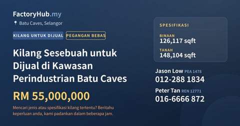 Kilang Untuk Dijual - Kilang Sesebuah untuk Dijual di Kawasan Perindustrian Batu Caves - Batu Caves, Selangor