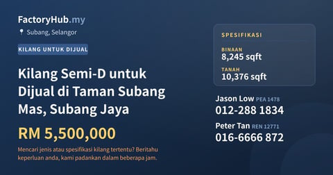 Kilang Untuk Dijual - Kilang Semi-D untuk Dijual di Taman Subang Mas, Subang Jaya - Subang, Selangor
