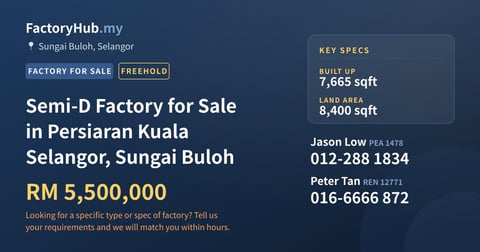 Factory For Sale - Semi-D Factory for Sale in Persiaran Kuala Selangor, Sungai Buloh - Sungai Buloh, Selangor