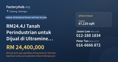 Tanah Untuk Dijual - RM24.4J Tanah Perindustrian untuk Dijual di Ultramine Industrial Park – 87120kp - Subang, Selangor