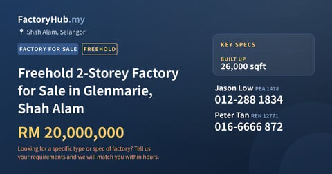 Factory For Sale - Freehold 2-Storey Factory for Sale in Glenmarie, Shah Alam - Shah Alam, Selangor