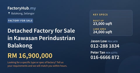 Factory For Sale - Detached Factory for Sale in Kawasan Perindustrian Balakong - Balakong, Selangor