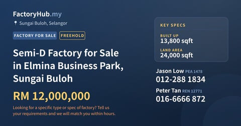 Factory For Sale - Semi-D Factory for Sale in Elmina Business Park, Sungai Buloh - Sungai Buloh, Selangor