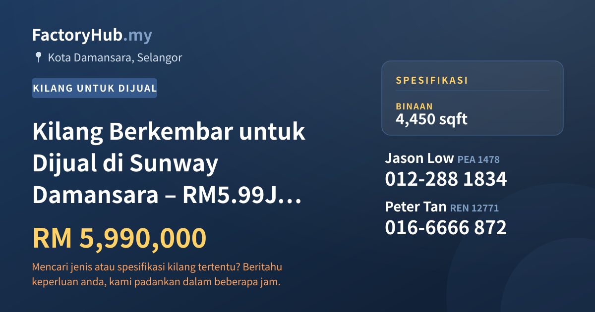 Kilang Untuk Dijual - Kilang Berkembar untuk Dijual di Sunway Damansara – RM5.99J 4450kp - Kota Damansara, Selangor