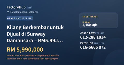 Kilang Untuk Dijual - Kilang Berkembar untuk Dijual di Sunway Damansara – RM5.99J 4450kp - Kota Damansara, Selangor