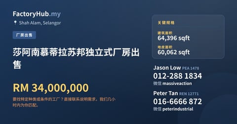工厂 出售 - 莎阿南慕蒂拉苏邦独立式厂房出售 - Shah Alam, Selangor